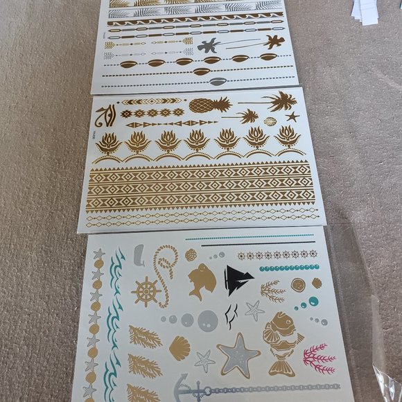 3 sheets Golden Silver Temporary Tattoo - Picture 2 of 13
